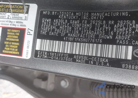 2017 Toyota Camry Se from USA, damaged, VIN 4T1BF1FK5HU776176